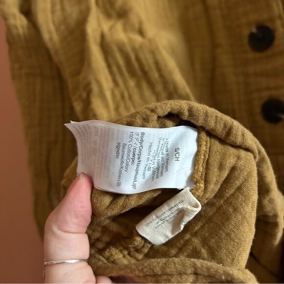 Madewell Lightspun Button-Back Peplum Top Compass Gold Gauze Blouse Cotton Sz S - Picture 7 of 7